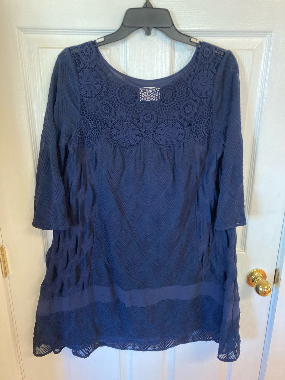 HOLDING HORSES Navy Crochet Yoke Tunic Dress